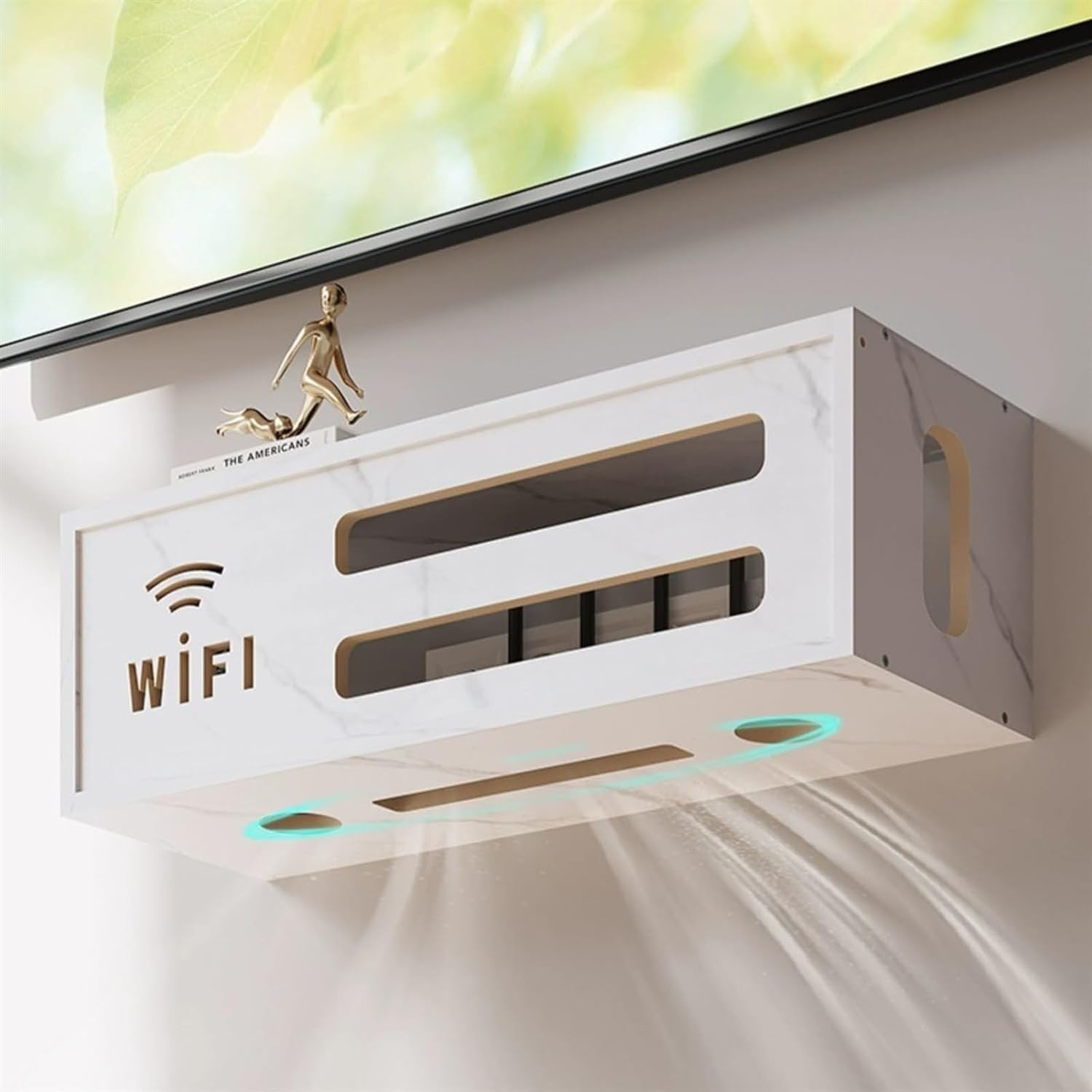 Support de Routeur Mural Supports de Stockage de routeur WiFi, étagère Murale, boîte de Gestion des câbles en Bois pour routeur, Modem, Mini projecteur, boîtier TV Étagère de routeur WiFi