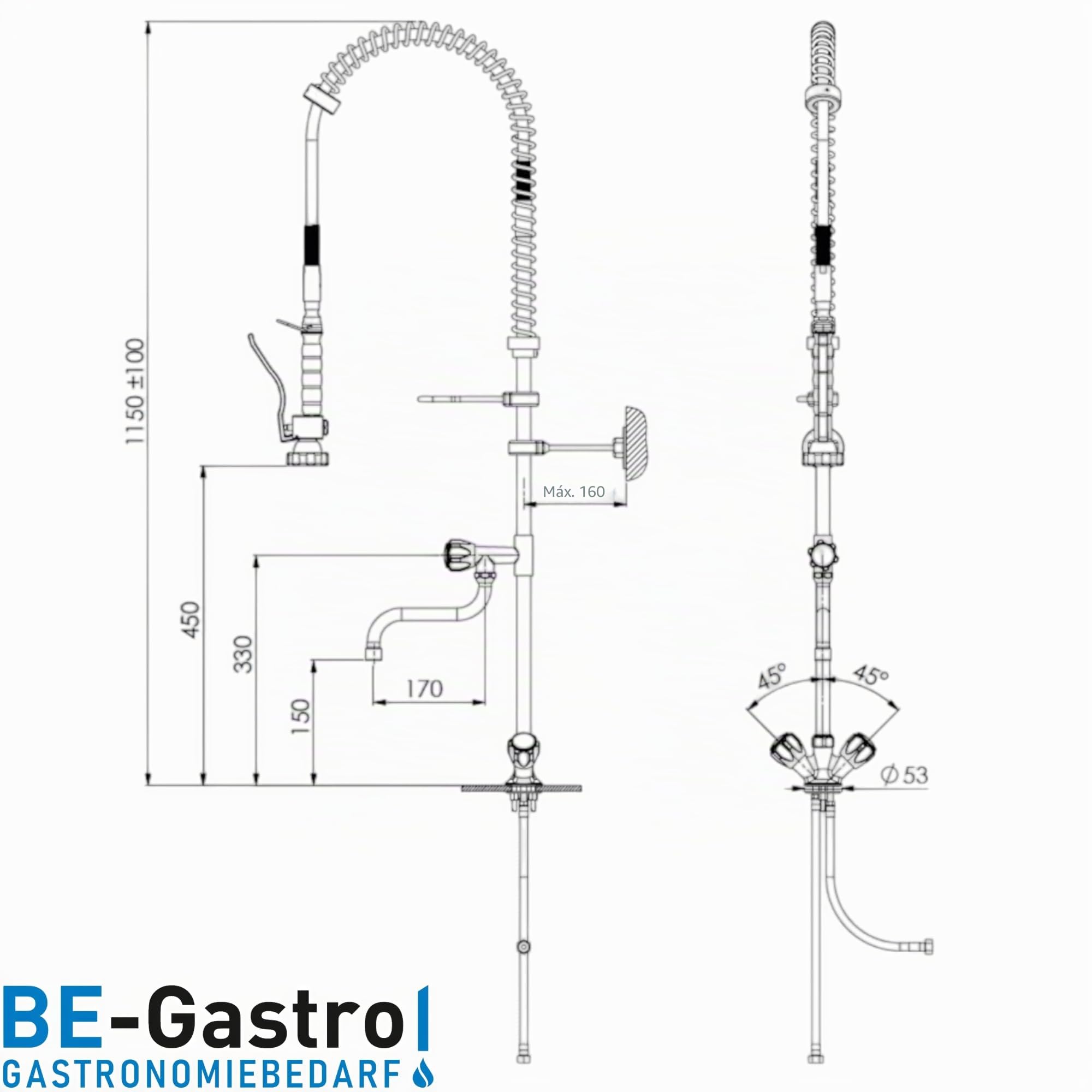 BE-GASTRO I Grifo Industrial Hostelería - Grifo monomando para fregadero (con grifo, grifo mezclador y mango giratorio ergonómico), color azul