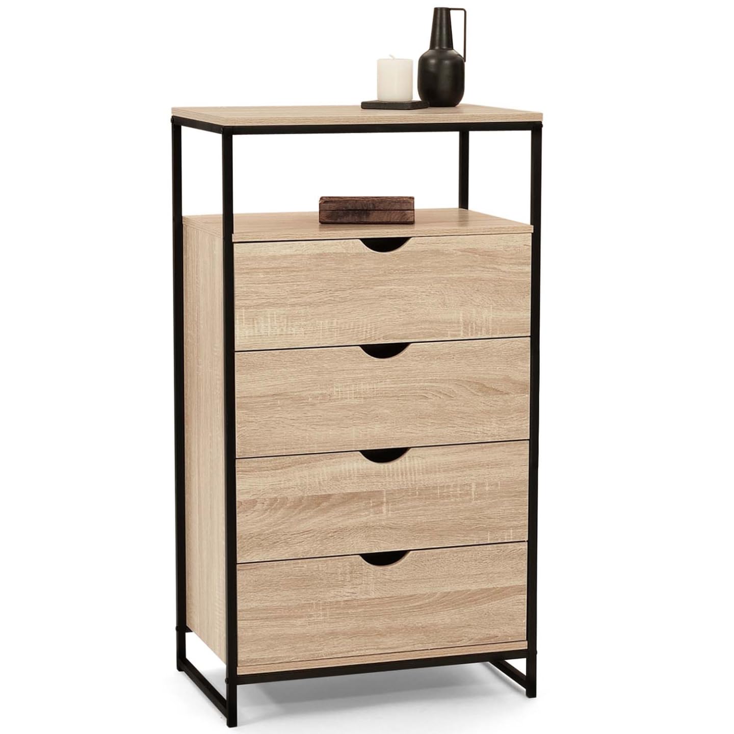 IDMarket - Chiffonnier 4 tiroirs Detroit 60 cm Commode Design Industriel avec étagère