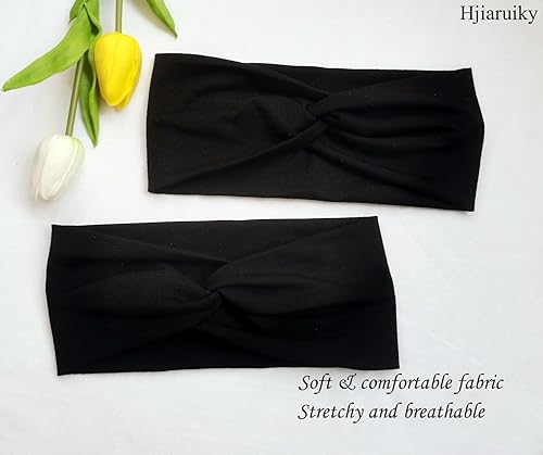 Miniatura 6 de Hjiaruiky 2 diademas de turbante para mujer, bohemias, elásticas, a la moda, de tela anudada, bonita, gruesa, para mujeres y niñas, color negro