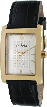 Peugeot Men's Rectangular Roman Numeral Classic Dress Watch Leather Strap