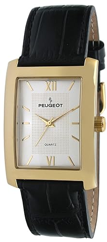 Peugeot Men's Rectangular Textured Roman Numeral Dial Classic Dress Wrist