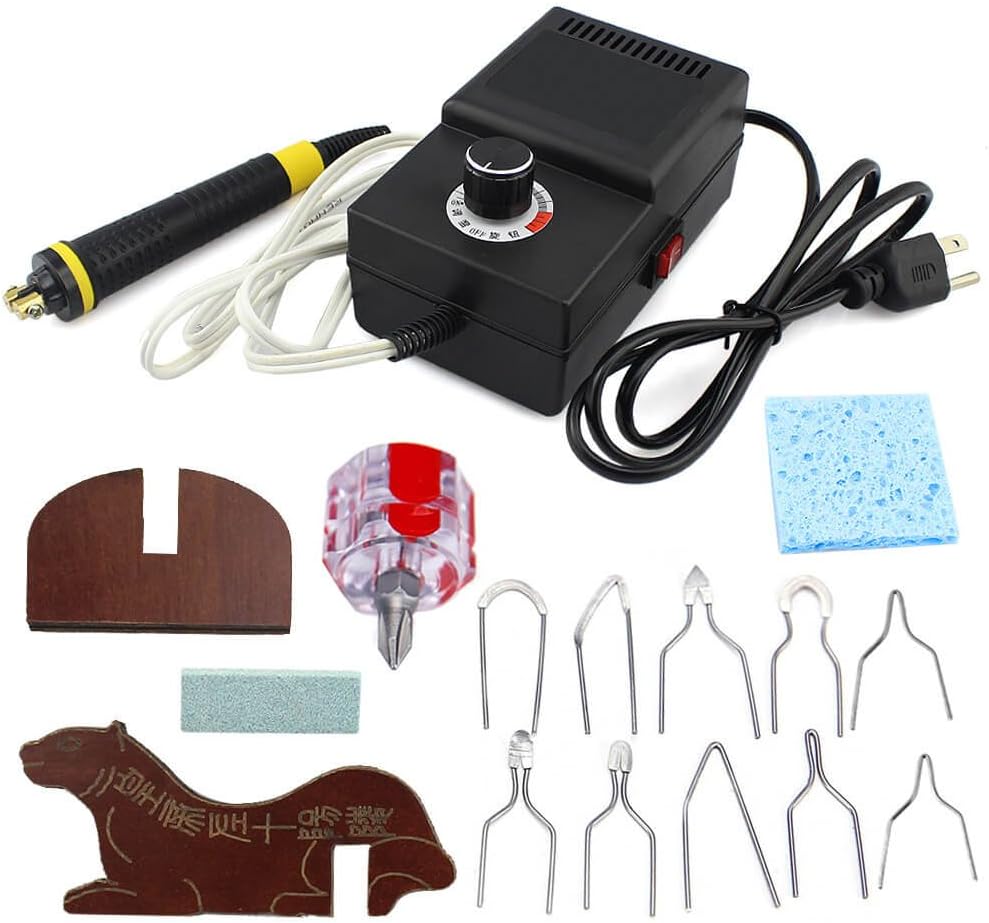Tekchic Wood Burning Pyrography Set 110V 25W Adjustable Temperature Woodburner Machine for Wood Leather Suit Professional Beginner