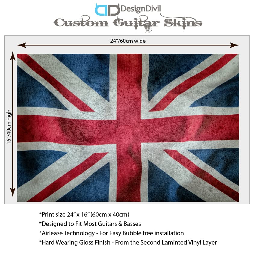 DesignDivil Guitar/Bass Union Jack Laminated Skin Wrap Vinyl Decal Sticker. GS136, Mixed, 24"x16" (60cmx40cm) - Image 2