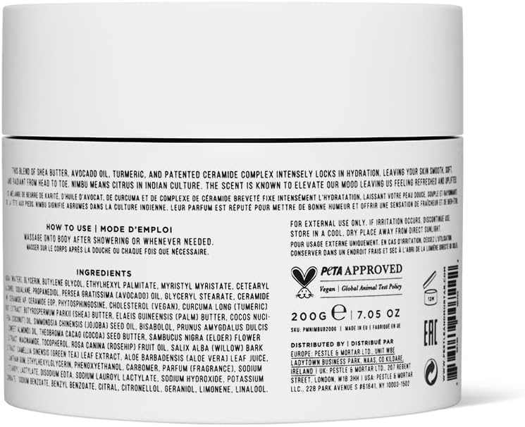 Pestle & Mortar Nimbu Body Butter, Cream Moisturiser with Shea Butter