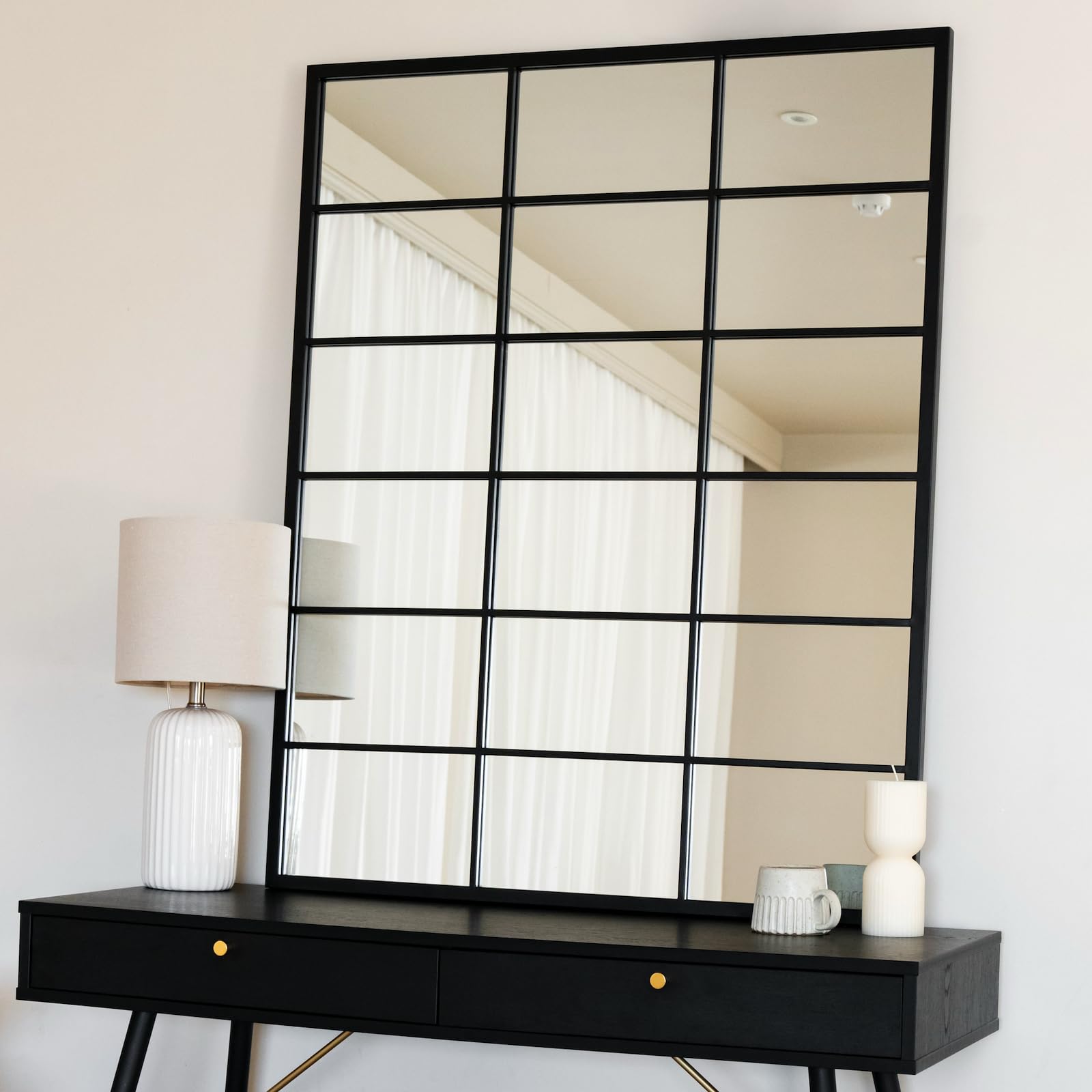 Jōbū Jobu HomeKyoBlack Metal Rectangle Lattice Window Mirror120Cm X 95Cm from B&Q