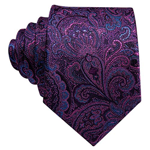 Image of Barry.Wang Men Tie Set Paisley Silk Necktie Pocket Square Cufflinks Formal Wedding Business Party