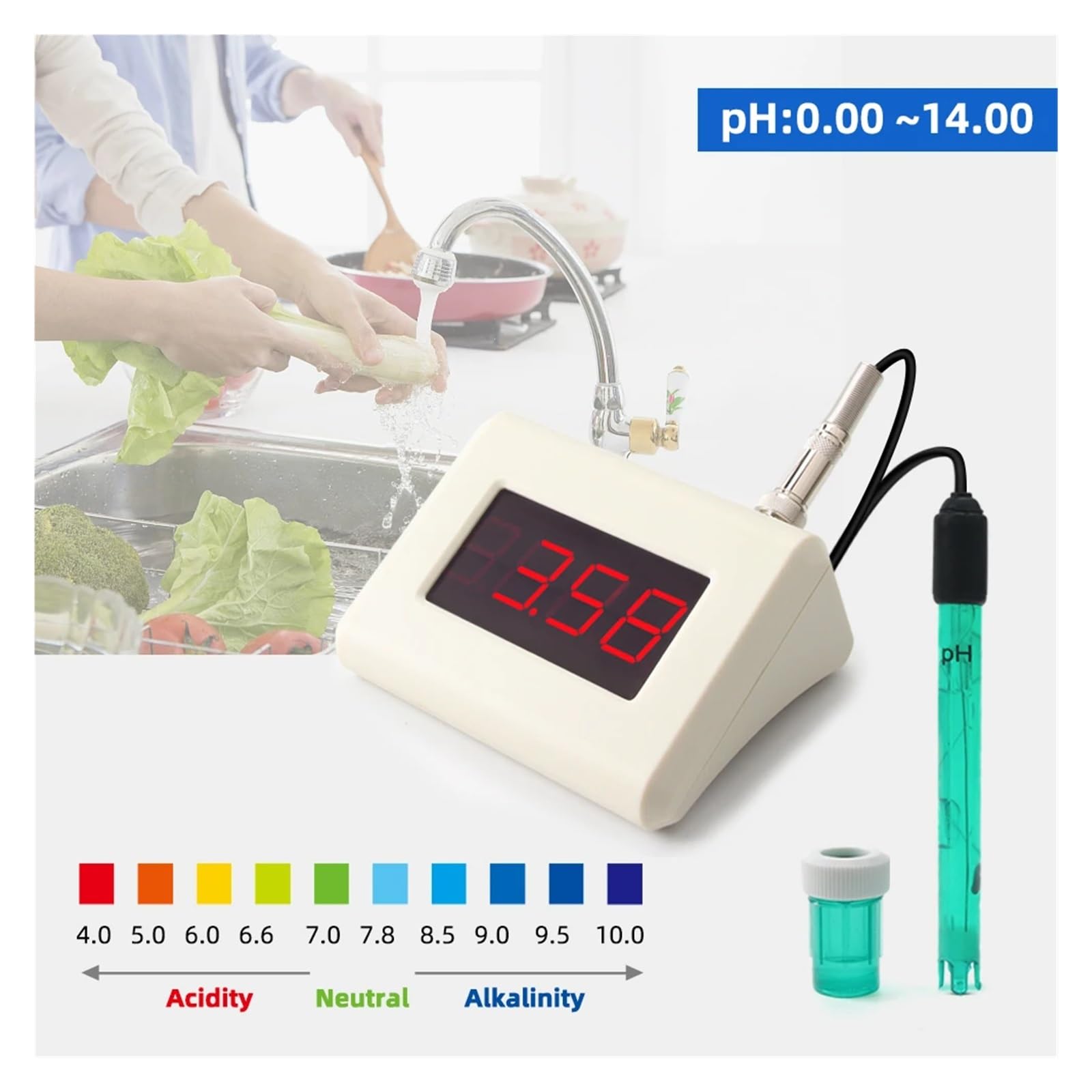 Medidor Agua Medidor De PH Digital Profesional 0,00-14 Probador Calidad del Agua Medición Acidómetro Instrumento Análisis For Piscina Acuario Multiusos Preciso Fácil