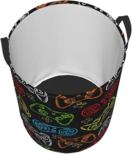 Miniatura 9 de Cesta redonda de lavandería 38l Juego Joystick Cesta de almacenamiento de revestimiento impermeable Organizador Bin para ropa de guardería Juguetes
