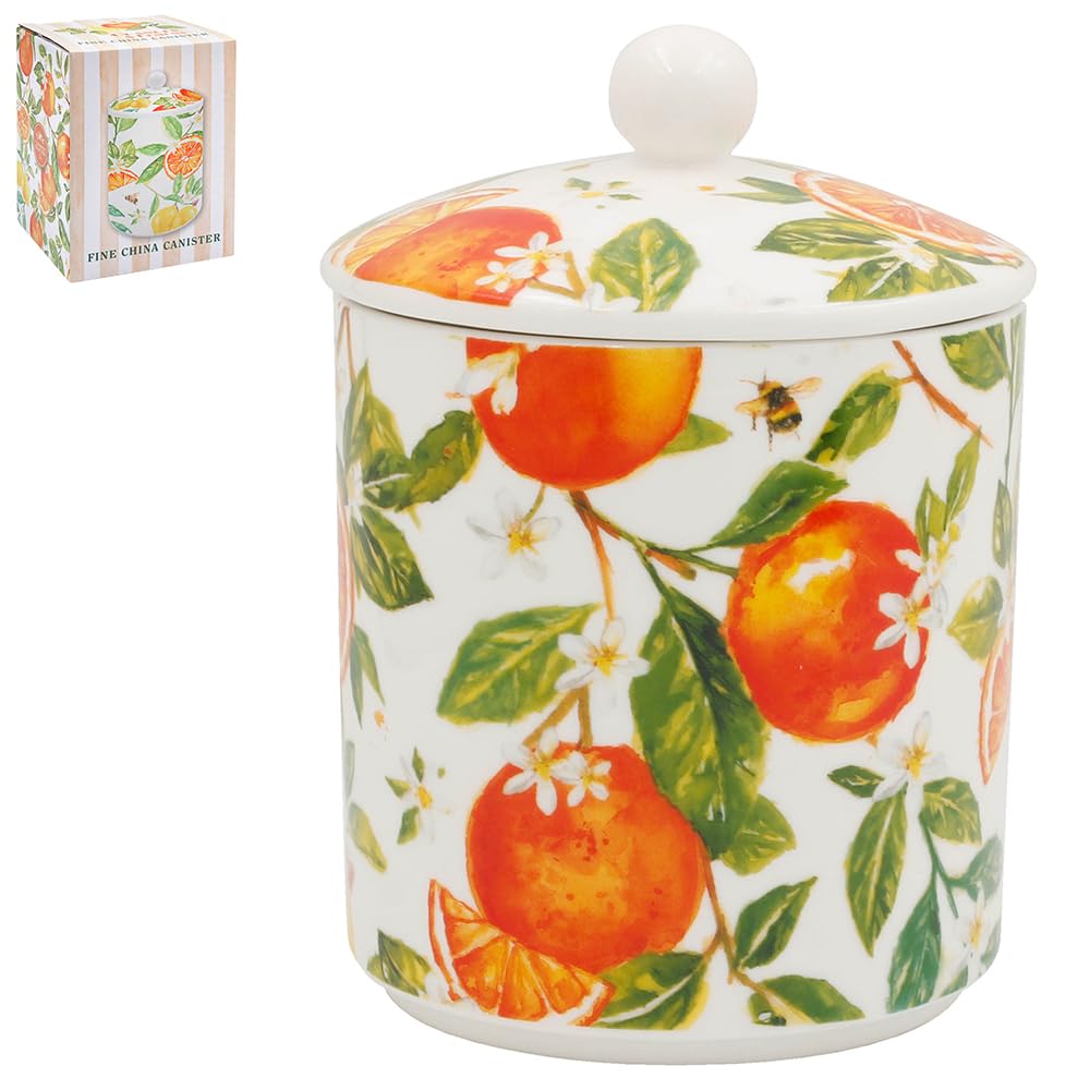 Ceramic Canister w/ Lid Orange Lemon Jennifer Rose Tropical Citrus Fruits Design