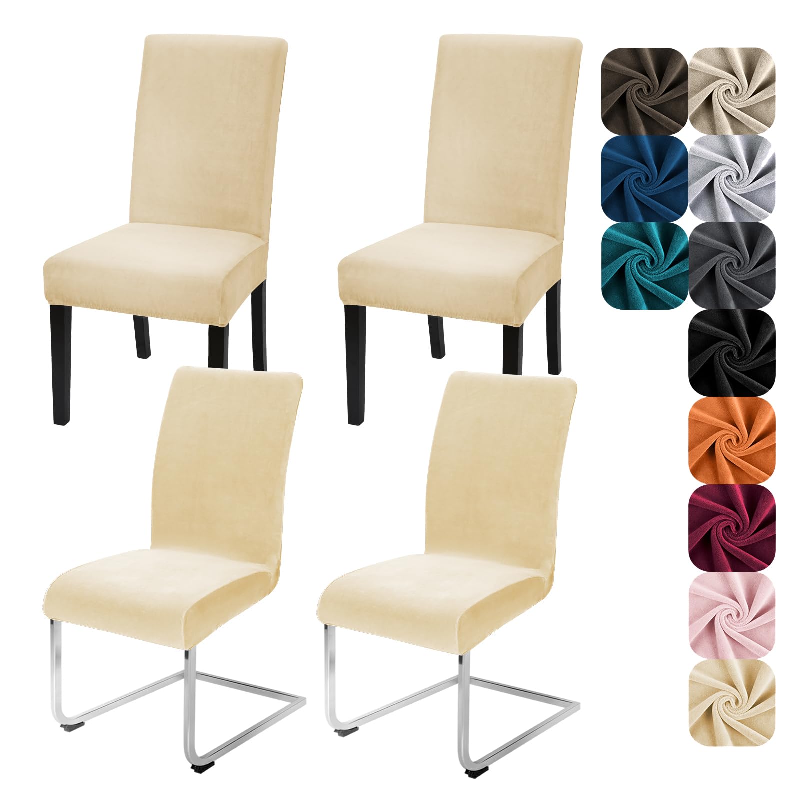 Alishomtll Dining Chair Covers Set of 4 Stretch Velvet Chair Covers for Dining Chairs Elastic Removable Chair Slipcovers Reusable Washable Chair Protector for Hotel Banquet Ceremony (Beige, 4pcs) โ image 1