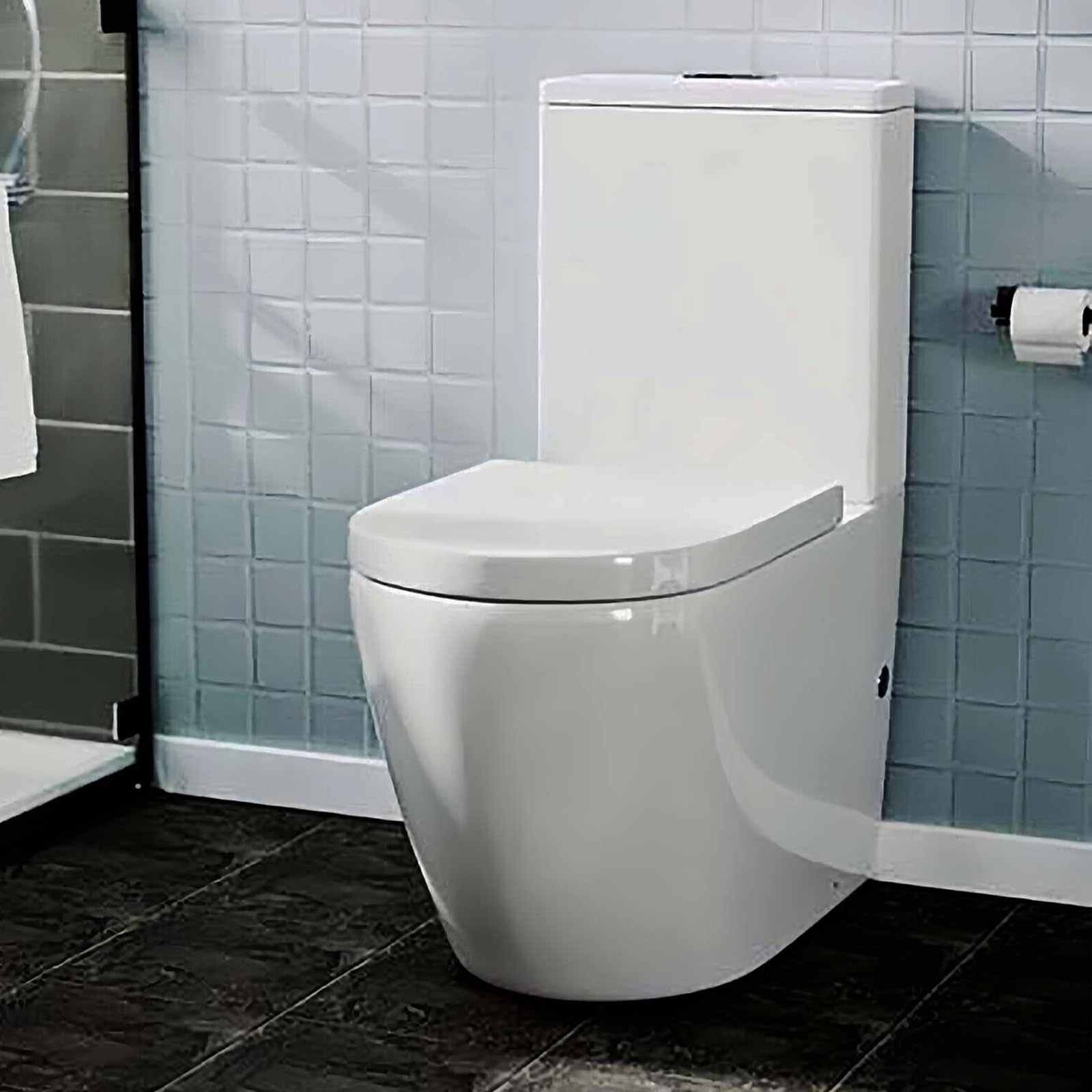 Tornado Back to Wall Toilet Close Coupled Bathroom Toilets WC White Ceramic Pan & Soft Close Seat Cistern Water Saving Swirling Flush WC Modern D Shape Flush to Wall Toilet