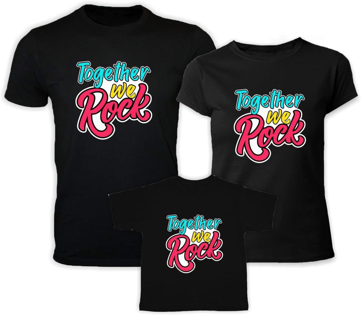 TheYaYaCafe Yaya Cafe Family T-Shirts Gifts Together We Rock Matching Family T-Shirts for Mom, Dad and Kid/Son/Daughter Set of 3 - Black-Mom M-Dad S-Kid 6-9 Months