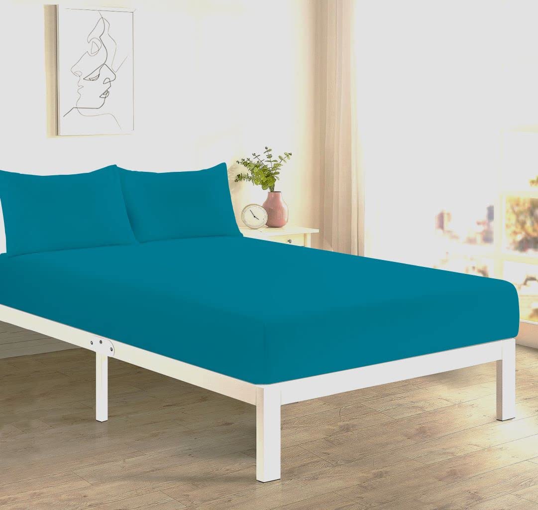 PARADISE STAR Flat Bed Sheet – Poly Cotton Percale Easy Care Bedding Sheet, Soft Breathable Durable Top Sheet for Bed (Teal, King)