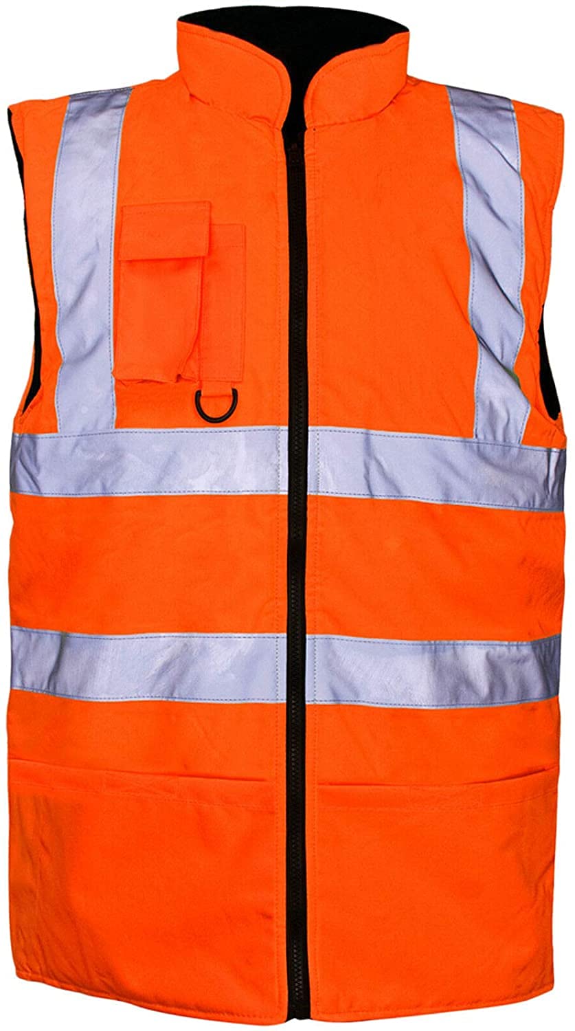 TrendyFashion Herren Warnweste, reflektierend, gefüttert, wendbar, Fleece, Arbeitskleidung, warme Weste, Körperwärmer, Weste