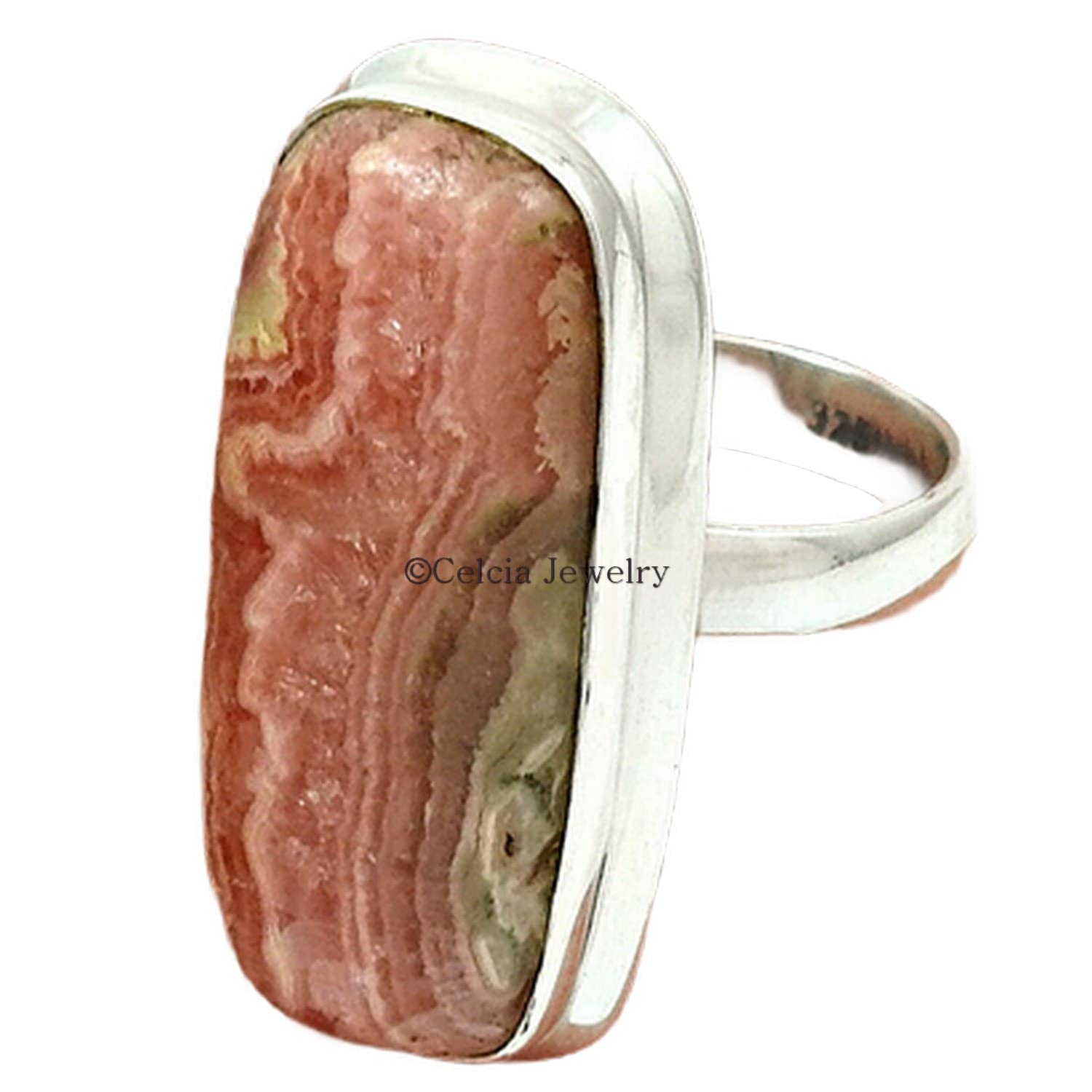 anillo banda hecho a mano con piedras preciosas de rodocrosita natural, anillo bohemio de plata 925 real, regalos de compromiso para parejas, regalos de aniversario para él