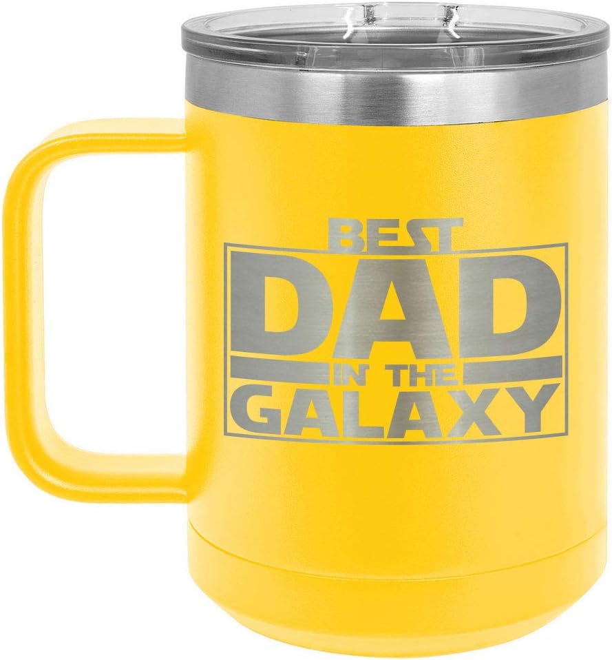 BEST DAD IN THE GALAXY Blue 15 oz Coffee Mug w/Slide Top Lid | Insulated Travel Coffee Cup | Father's Day Gift Ideas From Son or Daughter | Compare To Yeti Rambler | ONLYGIFTS.COM