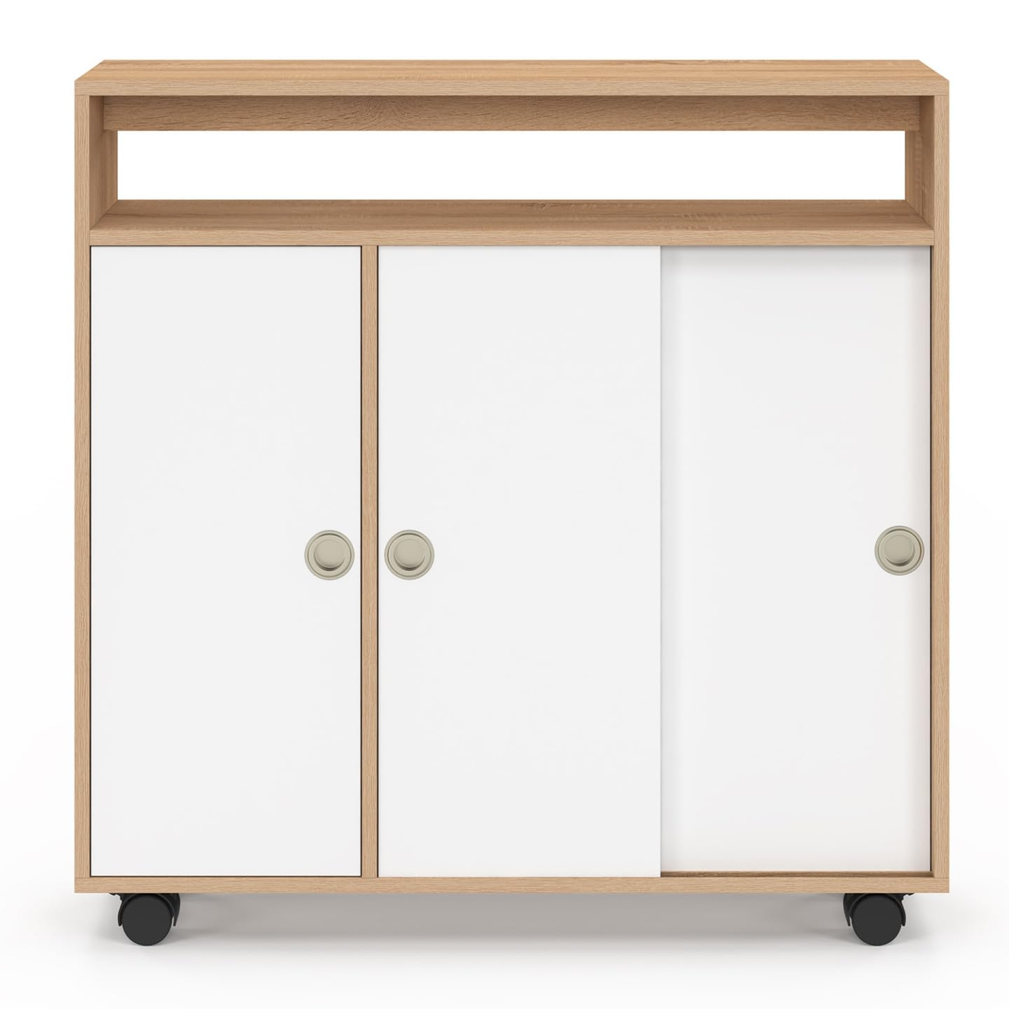 IDMarket - Armario auxiliar Mueble de almacenamiento con ruedas para baño TOMI Estructura de haya Tablero Blanco