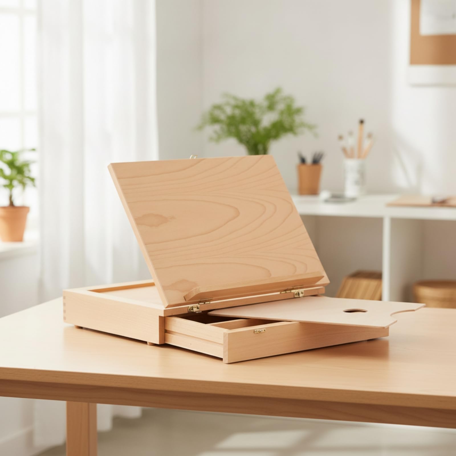MagiDeal Custodia Artistica Portatile con, Cavalletto Da Tavolo In Legno Di Faggio, Modello HBX-4, Design A Cassetto Singolo, Colore Legno Naturale