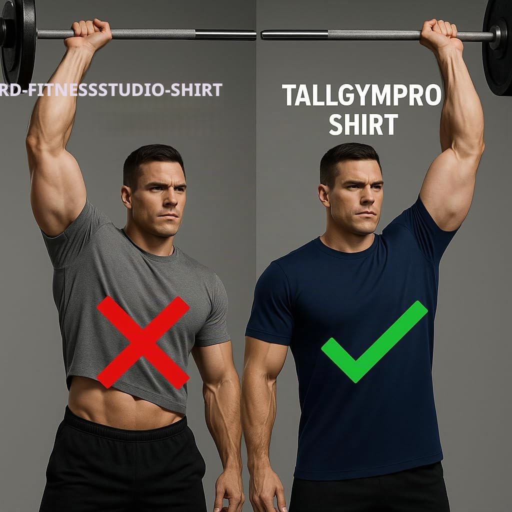 Herren Tall Gym Shirt – extra lang gegen Hochrutschen – Athletic Fit Performance-Stoff
