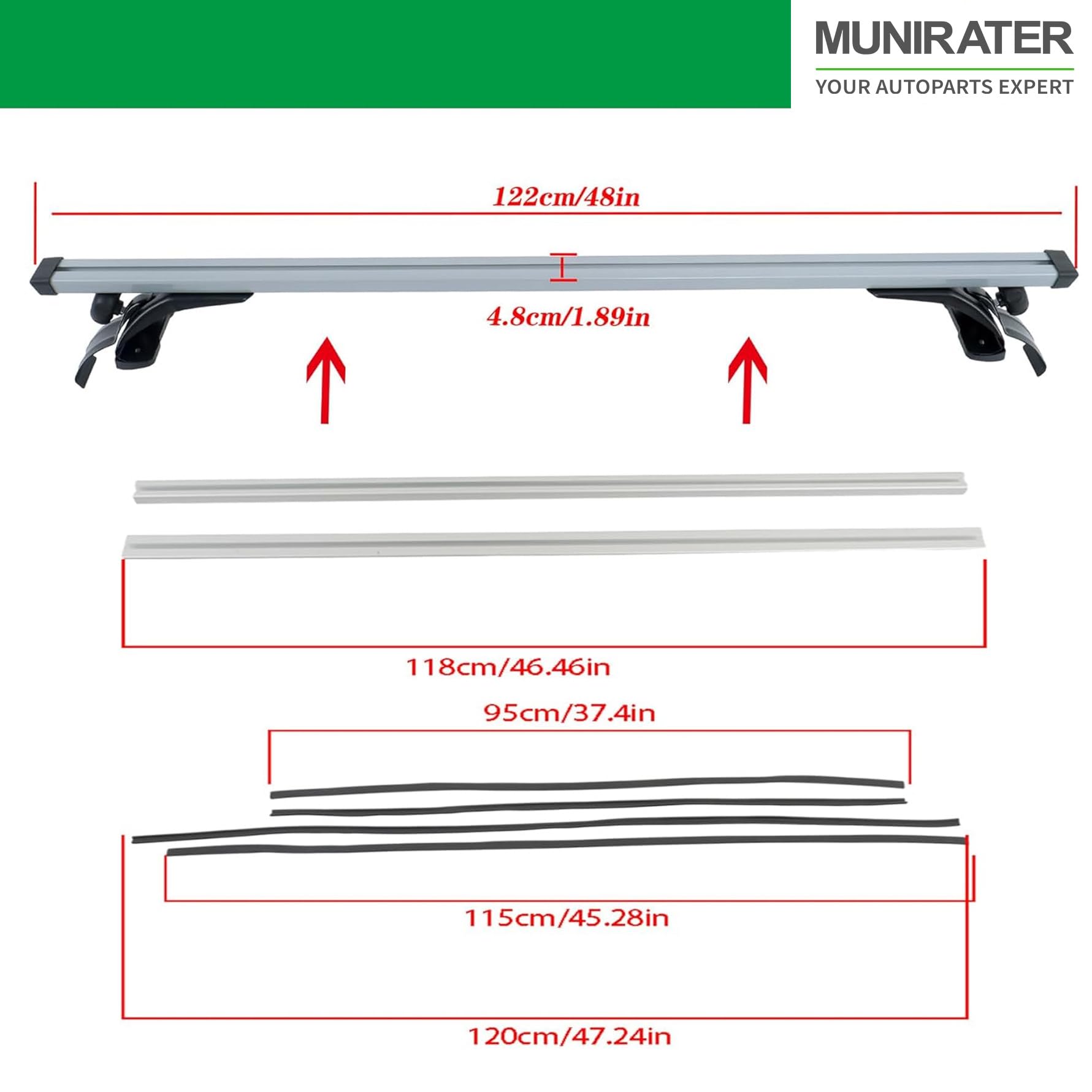Universal 48 inch Aluminum Car Top Luggage Roof Rack Cross Bar Aluminum Carrier Adjustable Window Frame with 3 Kinds Clamp