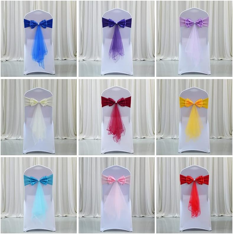 Stretch Spandex Chair Butterfly Organza Bow with Ribbon Wedding Decoration Chair Sash Bow Champagne, 100pcs (Lake Blue 100pcs)