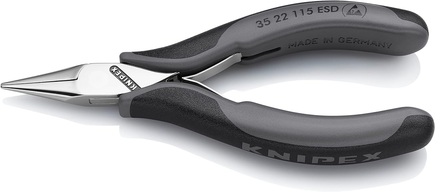 KNIPEX Alicate de montaje para electrónica ESD con articulación machihembrada con cartulinas autoservicio con mangos multicomponente, 35 22 115 ESDSB