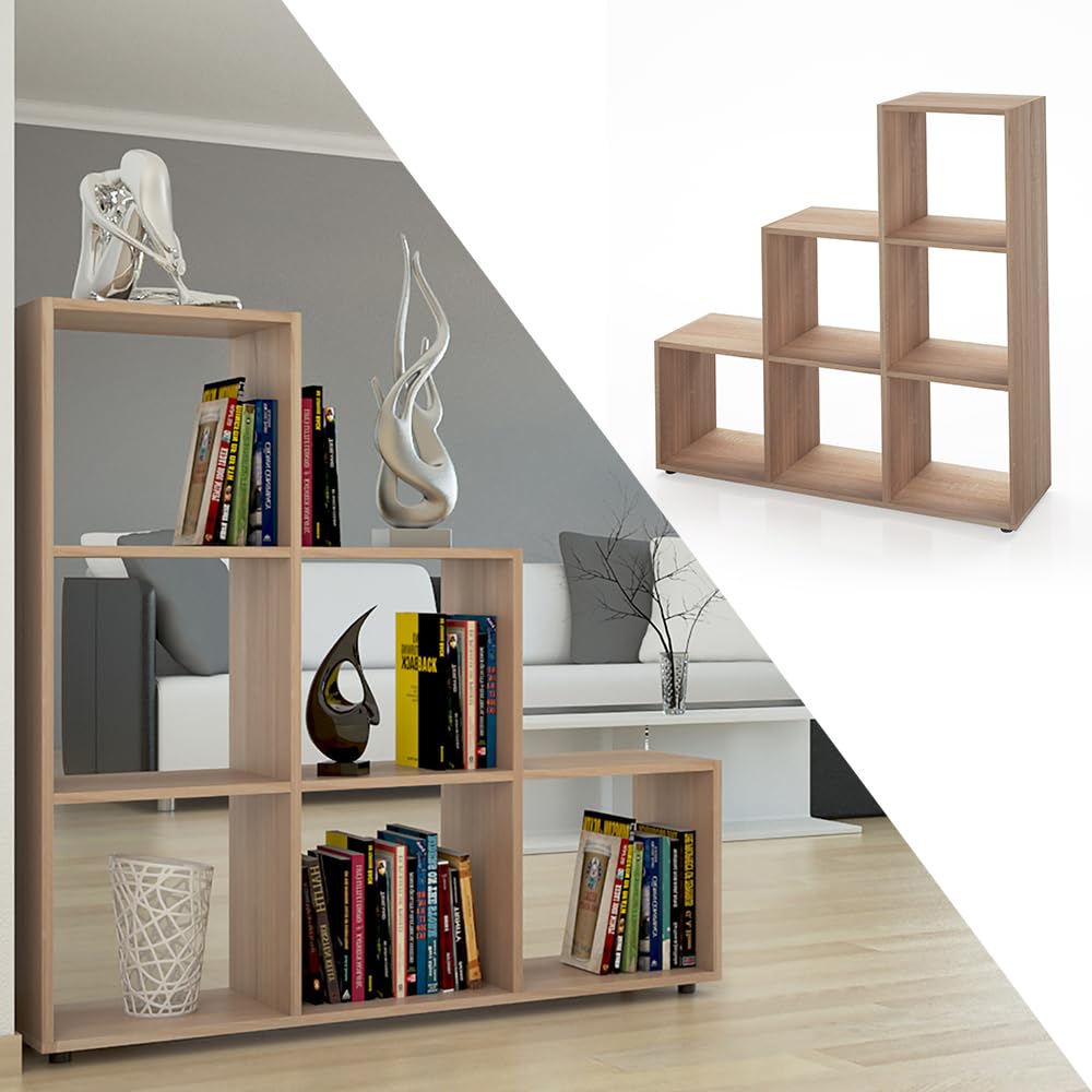 Vicco Estantería escalonada Sonoma 105 x 107.5 cm Separador de ambientes 6 estantes