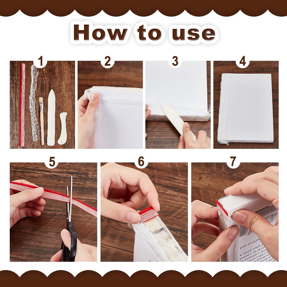 AHANDMAKER Set di fascette per libri da 1/2 pollici (13 mm) per principianti, panno per la riparazione di libri, kit per la riparazione di libri