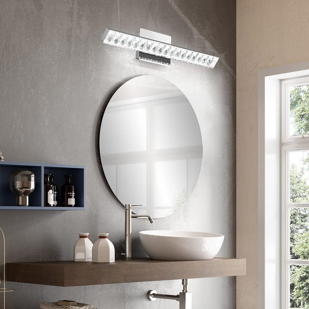 Moderne luci da toeletta in cristallo, apparecchi di illuminazione per il bagno sopra lo specchio, luce a parete a striscia lunga a LED, lampada da parete per interni girevole a 180°