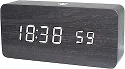 Despertador digital de madeira LED Relógio APP Controle de hora/temperatura/exibição de data Desktop eletrônico Relógio 4 níveis de brilho Controle de som Carga USB ou fonte de bateria