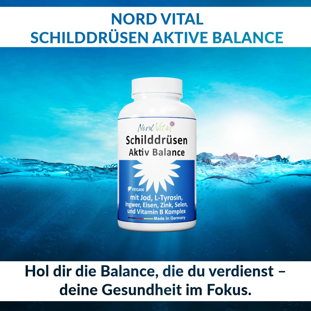 Schilddrüsen-Aktiv-Balance -13-in-1-Komplex mit Jod, L-Tyrosin, Ingwer, Selen, Eisen, Vitamin A und Vitamin B-Komplex - 180 Kapseln - Made in Germany - Ohne unerwünschte Zusätze - Vegan