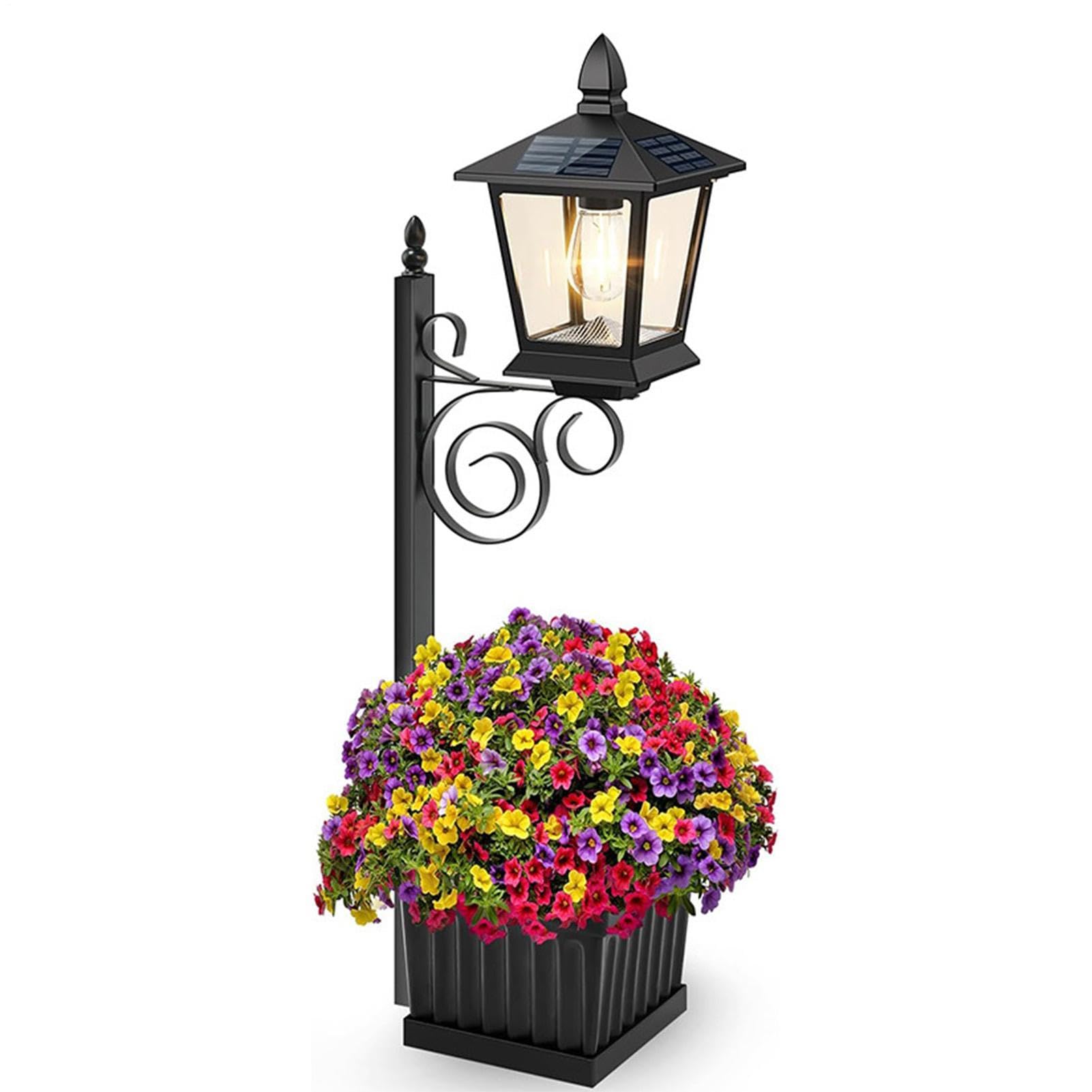 Solar Lamp Post Light with Planter - Waterproof Solar Lamp Post Light with Flower Pot - 2-in-1 Outdoor Flower Pots, Wall Mount or Free Standing Decorative, Automatic Lights, for Gardens and Terraces