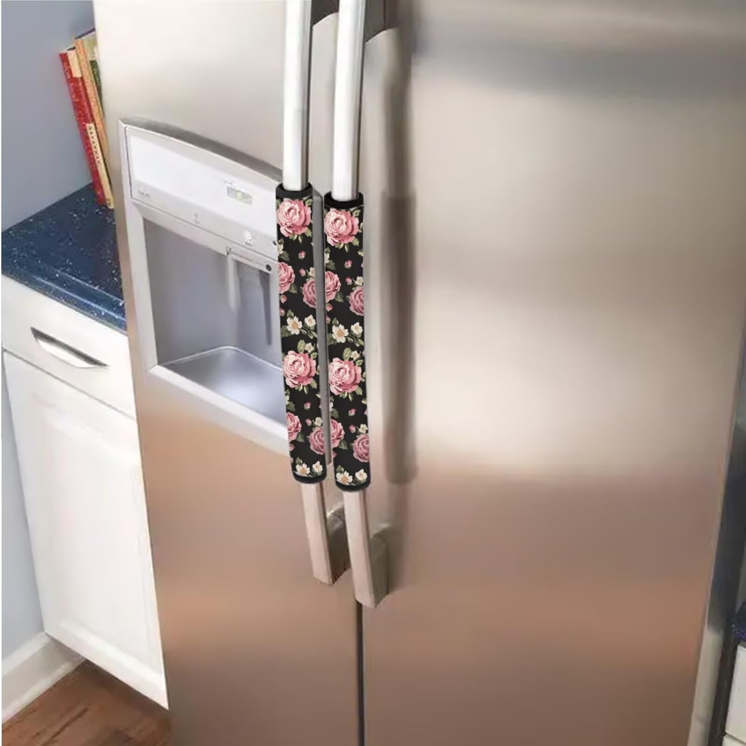 Vintage Rose Floral Print Oven Fridge Handle Covers 6 PCS Refrigerator Door Handle Wraps Kitchen Appliance Handles Decor for Dishwasher Microwave Oven Fridge Stove Handles