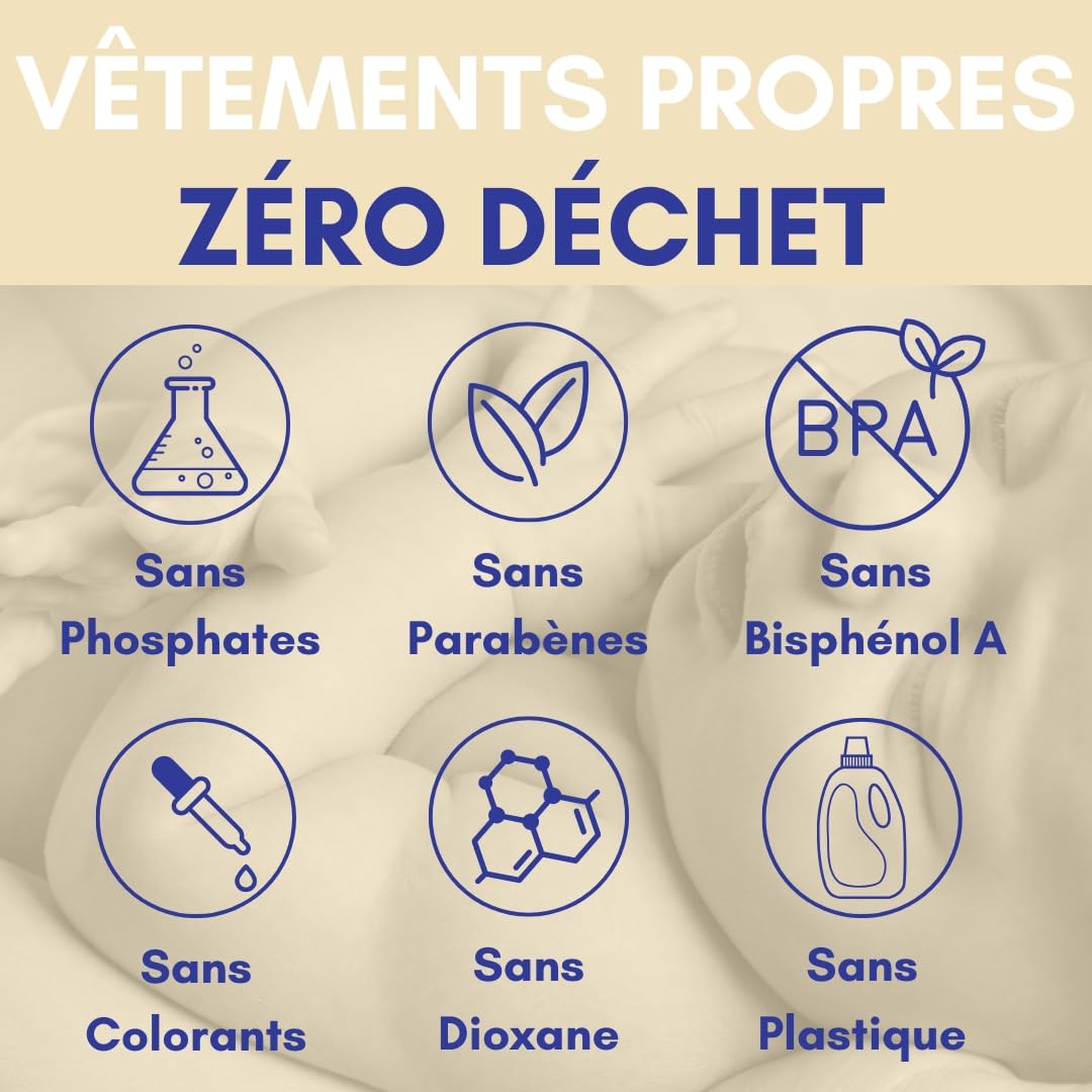Lessive en Feuilles pour Bébé (400 Lavages) – Lessive Sans Parfum, Lessive Hypoallergénique, Lessive Écologique, 100% Biodégradable et Végan. Nettoyage Doux pour Peaux Sensibles. Sans Plastique.