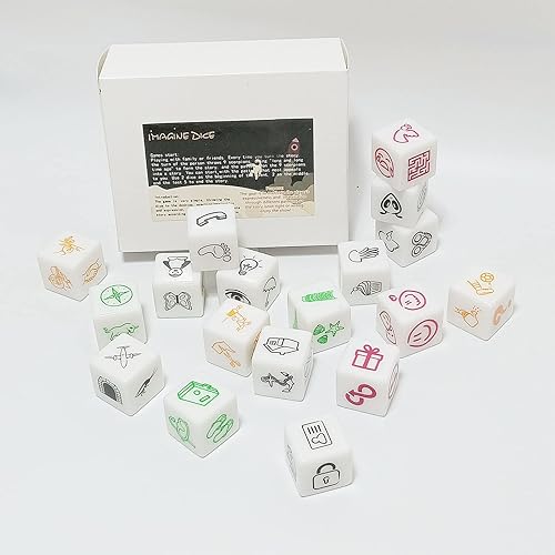 Happy Story - Juego de dados de 18 cubos de rollo, un viaje feliz y desafío de palabras e historias, 4 modelos de dados 108 imágenes, historias