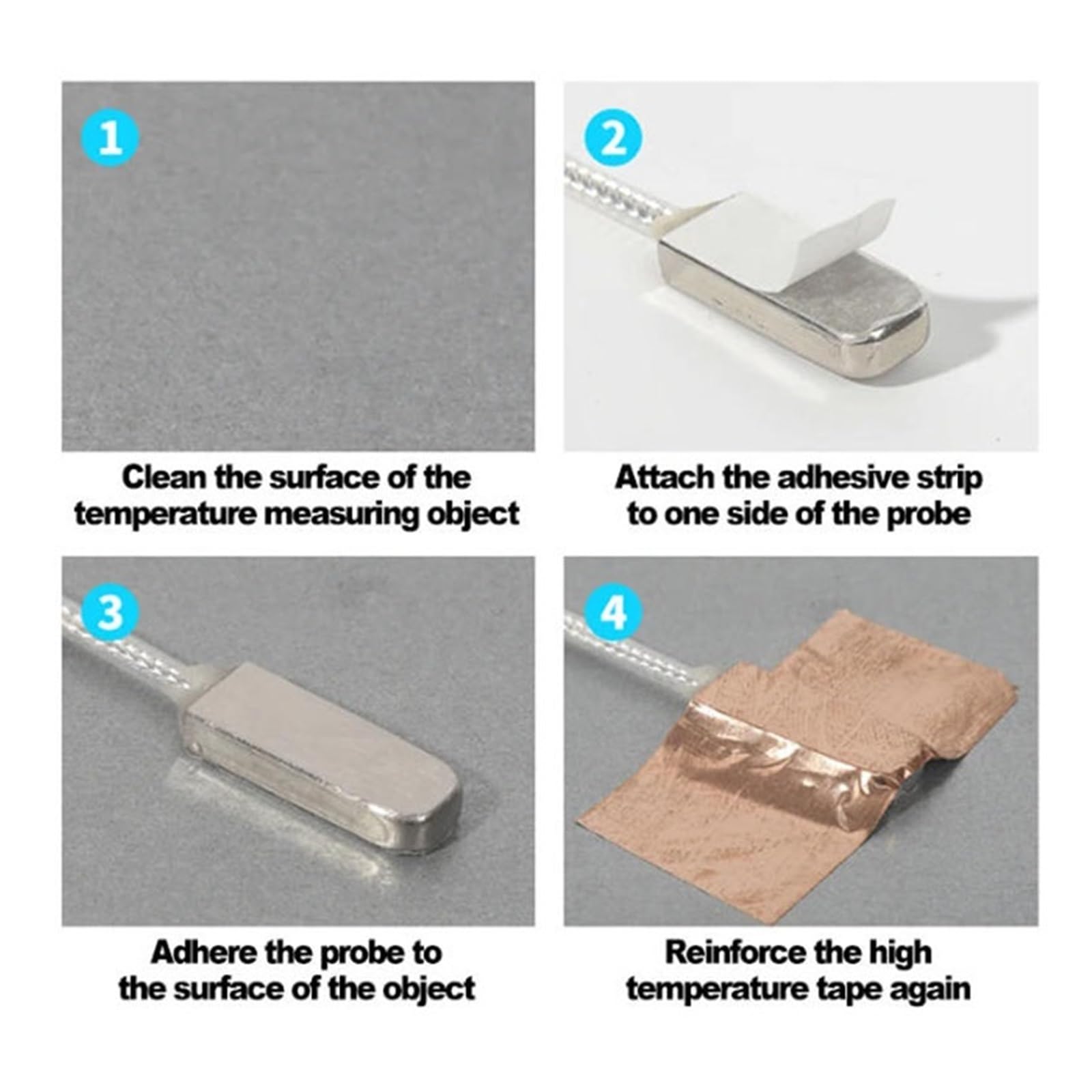 1 unidad tipo K/PT100 Sensor de temperatura de parche de medición de superficie pegada sonda SUS304 resistente al agua con cinta de lámina de cobre | PT100 Cable 10m