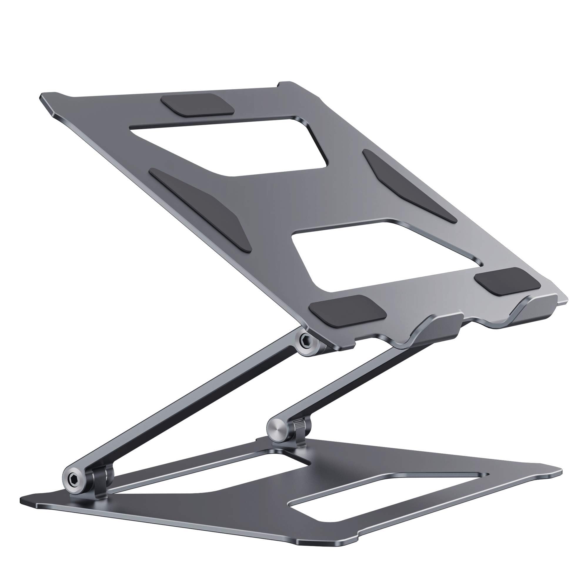 laptop stand for desk, foldable adjustable aluminium laptop stand for laptop & macbook, ergonomic portable notebook stand with anti-slip pads, ventilated open design for office & home(10 to 17")