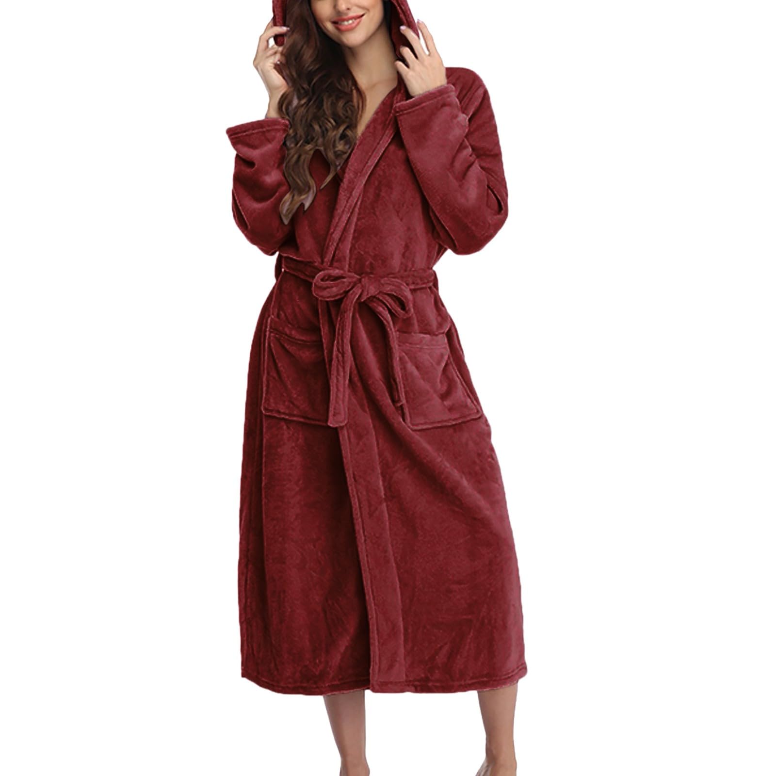 Damen Lang Bademantel Plüsch Fleece Große Größen Kuschel Saunamantel für Zuhause Hotel Sauna