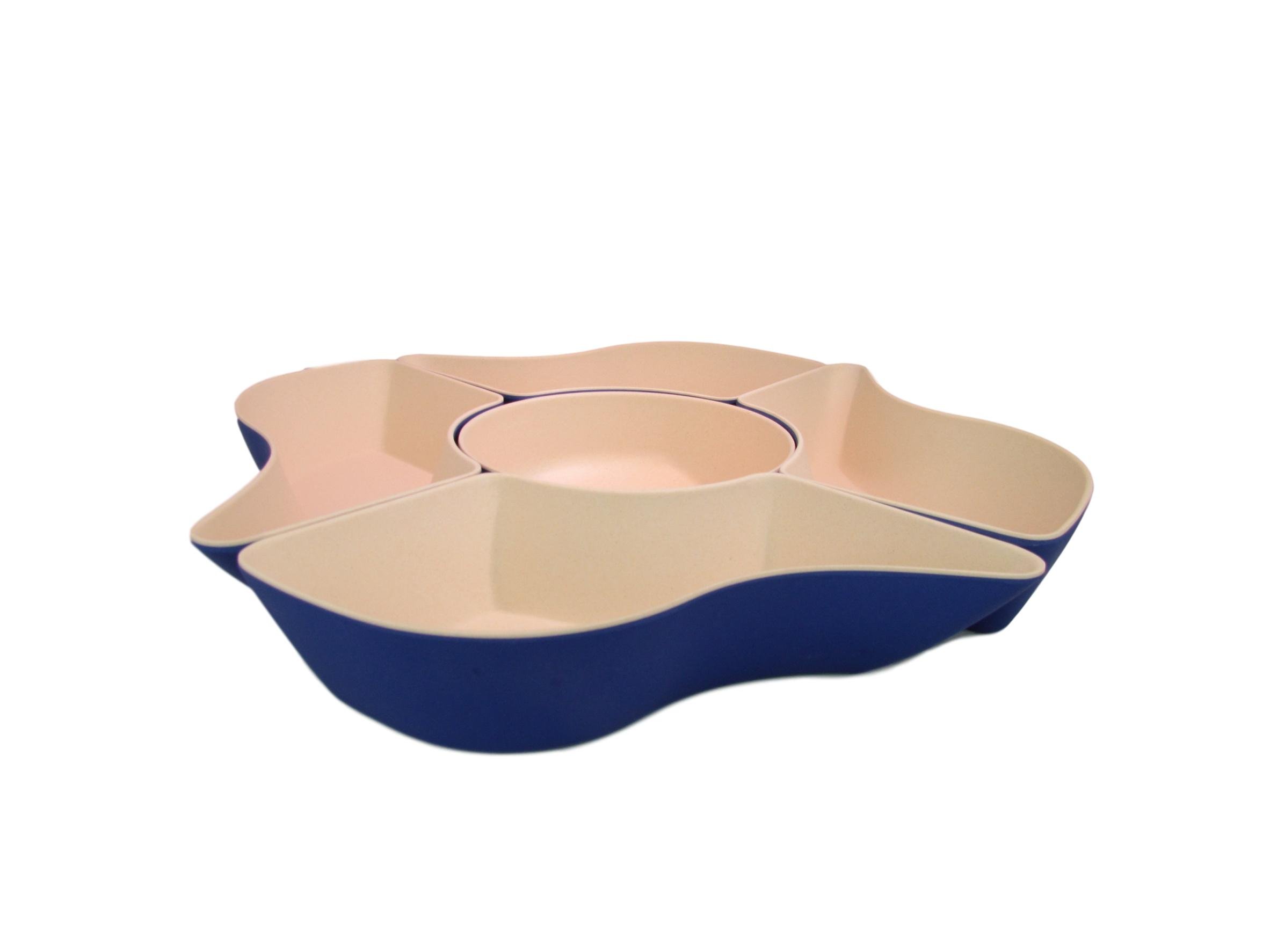 Bamboozle Petal Five Section Server – Party Snack Dishes, Dip Bowl, Made of Biodegradable Bamboo Fiber, Sustainable, BPA Free | Sapphire Color