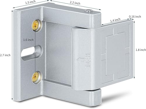 Miniatura 2 de Paquete de 2 cierres de puerta para la parte superior de la puerta, cerradura de refuerzo de puerta plateada para el hogar y el hotel, seguridad con