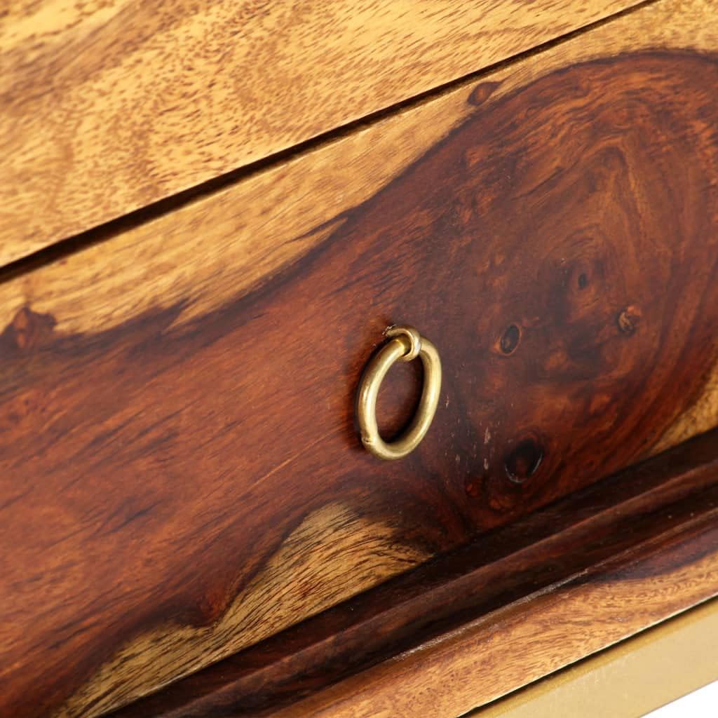 vidaXL TV Cabinet Brown Solid Acacia Wood, Brass Powder-Coated Iron