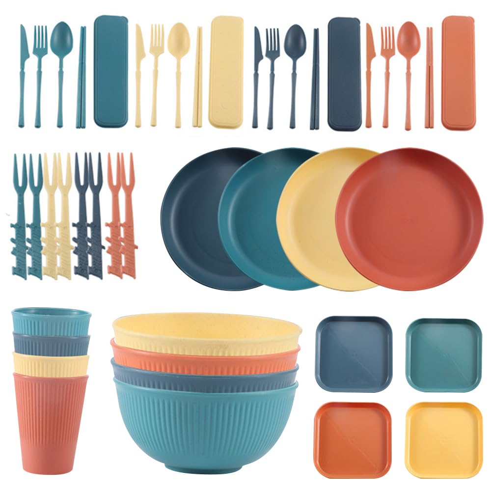 XEERUNUnbreakable Dinnerware Sets,44Pcs Picnic Camping Dinner PP Sets,Unbreakable Tableware Plates and Bowls Set，Cups,Forks,Camping Plates and Bowls Set,for Picnic Camping Party Wedding