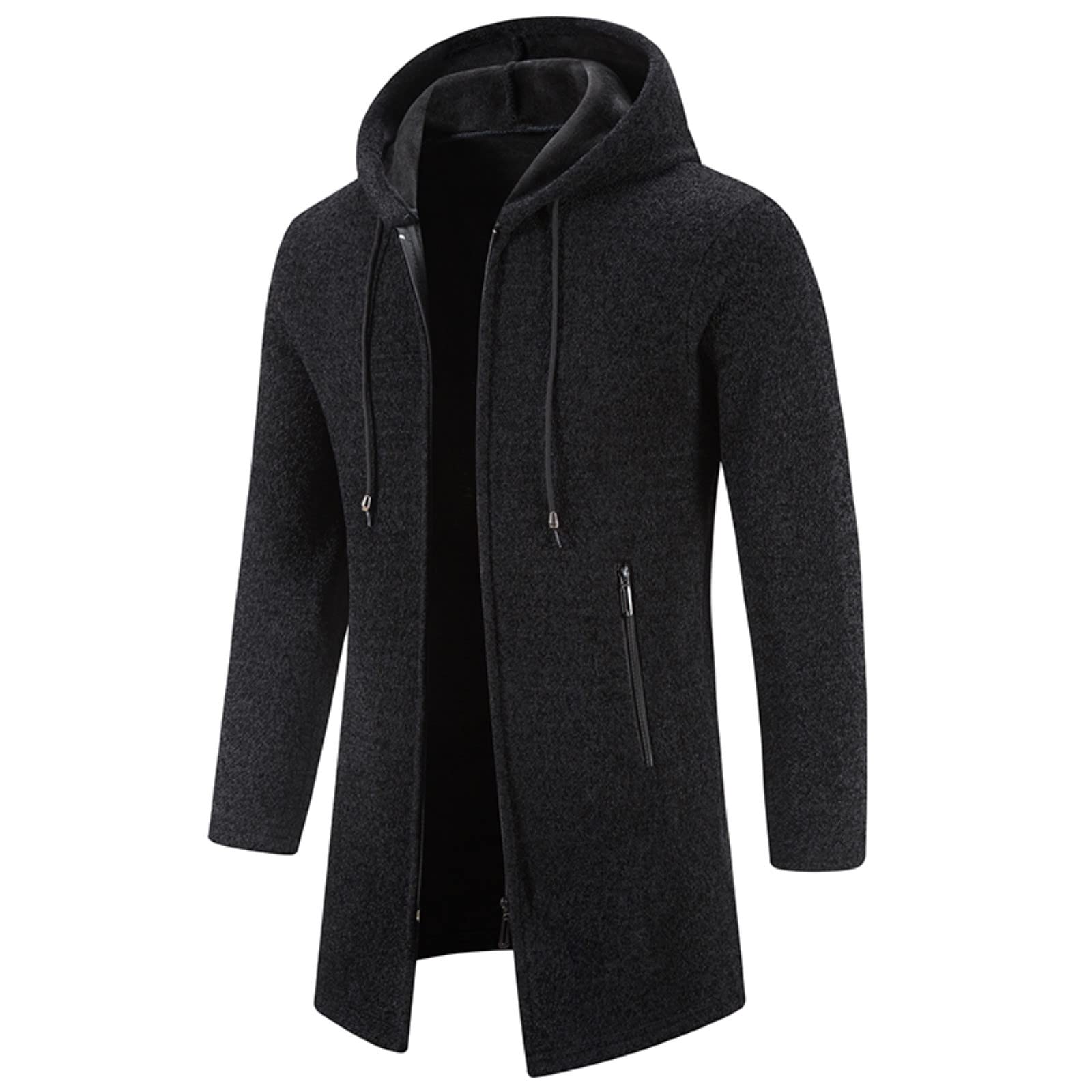 Genérico Sudaderas Hombres con Capucha Chaqueta Invierno Punto Sudadera Negra Abrigo Cremallera Chaqueta Deportiva Jersey Manga Larga Ajuste Chándales Longitud Media para Blusas