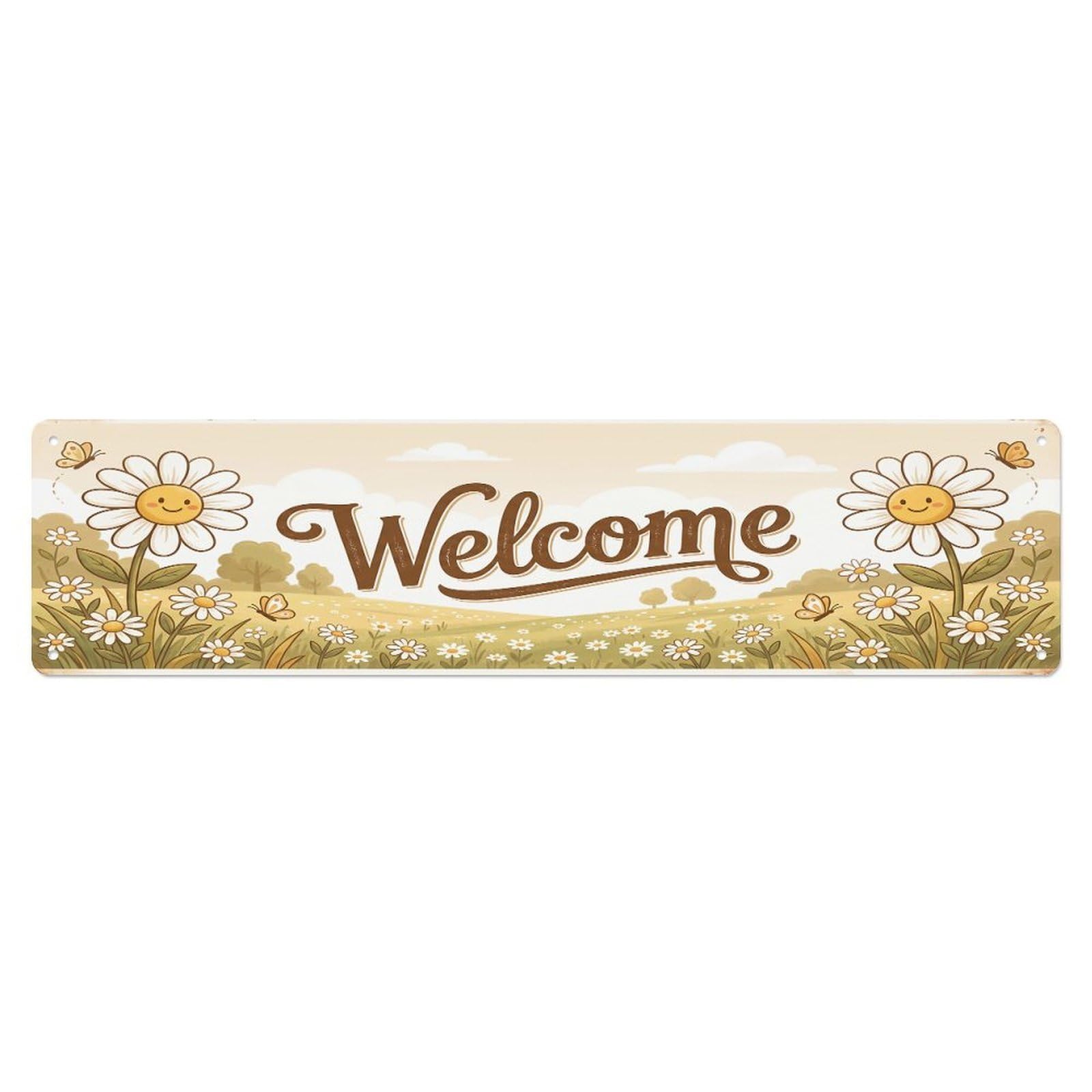 Cxhjca 4X16inch(10X40cm) Vintage Welcome Daisy Meadow Metal Tin Sign