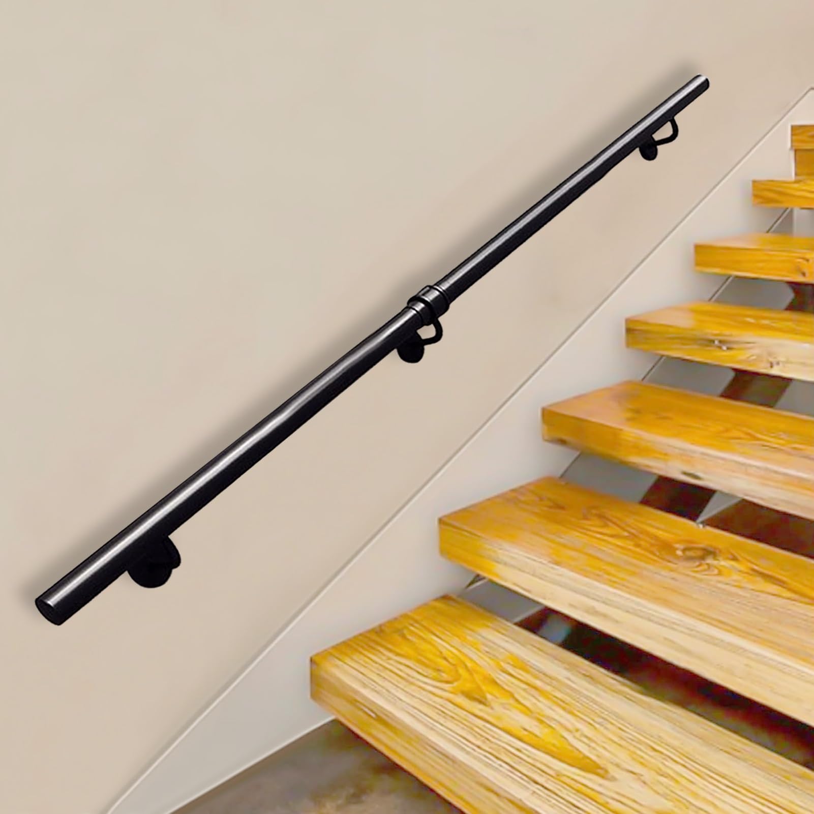 Fkxsxaz Black Modern Stair Handrail Wall-Mounted Round Staircase Banister Rails For Indoor And Outdoor Steps, Metal Hand Railings Non-Slip Grab Bar(12Ft/360Cm)
