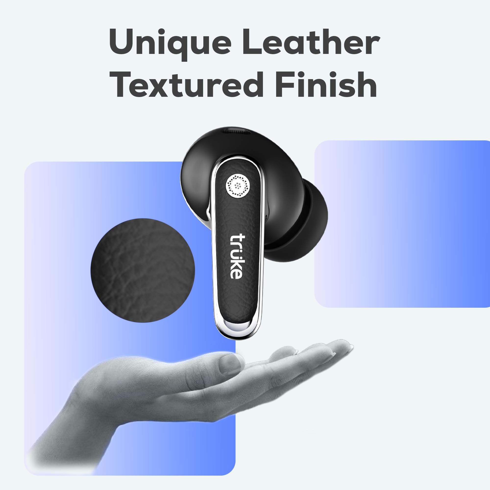 truke New Launch Mega 12 True Wireless in Ear Earbuds W/ 24-Bit Spatial Audio, Premium Leather Textured Design, 70H Playtime Fast Charge Buds, 13mm Drivers TWS, Low Latency, ENC (Ash Black) — Amazon image 9