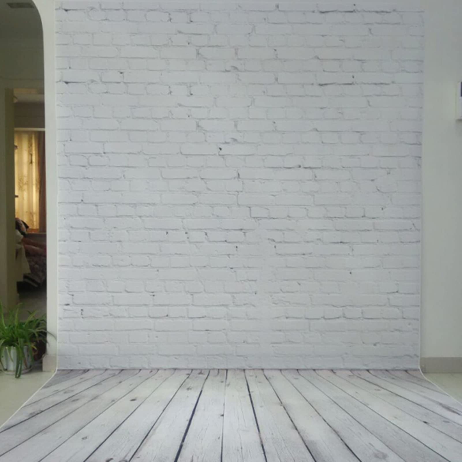 Fotografia tła, biała cegła ściana z drewnianą podłogą tło do fotografii winylowej, tkanina na zdjęcia, studio fotograficzne, rekwizyty 1,6 x 2,3yd