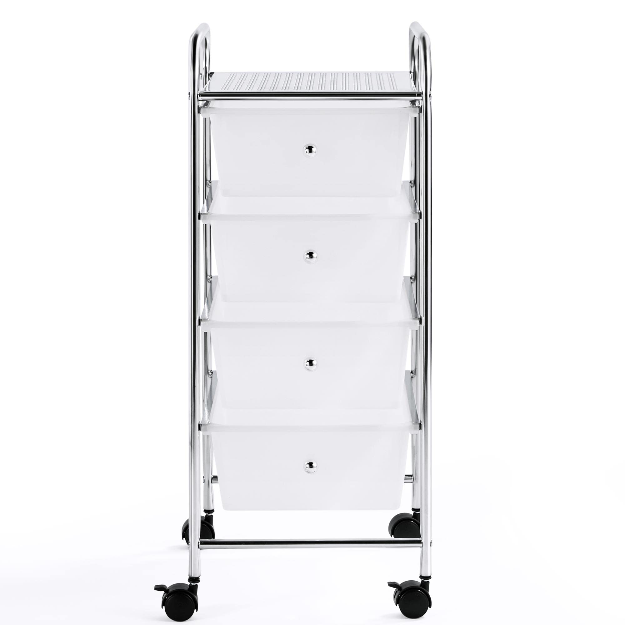 Yaheetech Chariot de Rangement Mobile 4 Tiroir Tour de Rangement Plastique Meuble de Stockage pour Cuisine, Salle de Bain, Buanderie, Bureau, Chambre 77 cm/Blanc