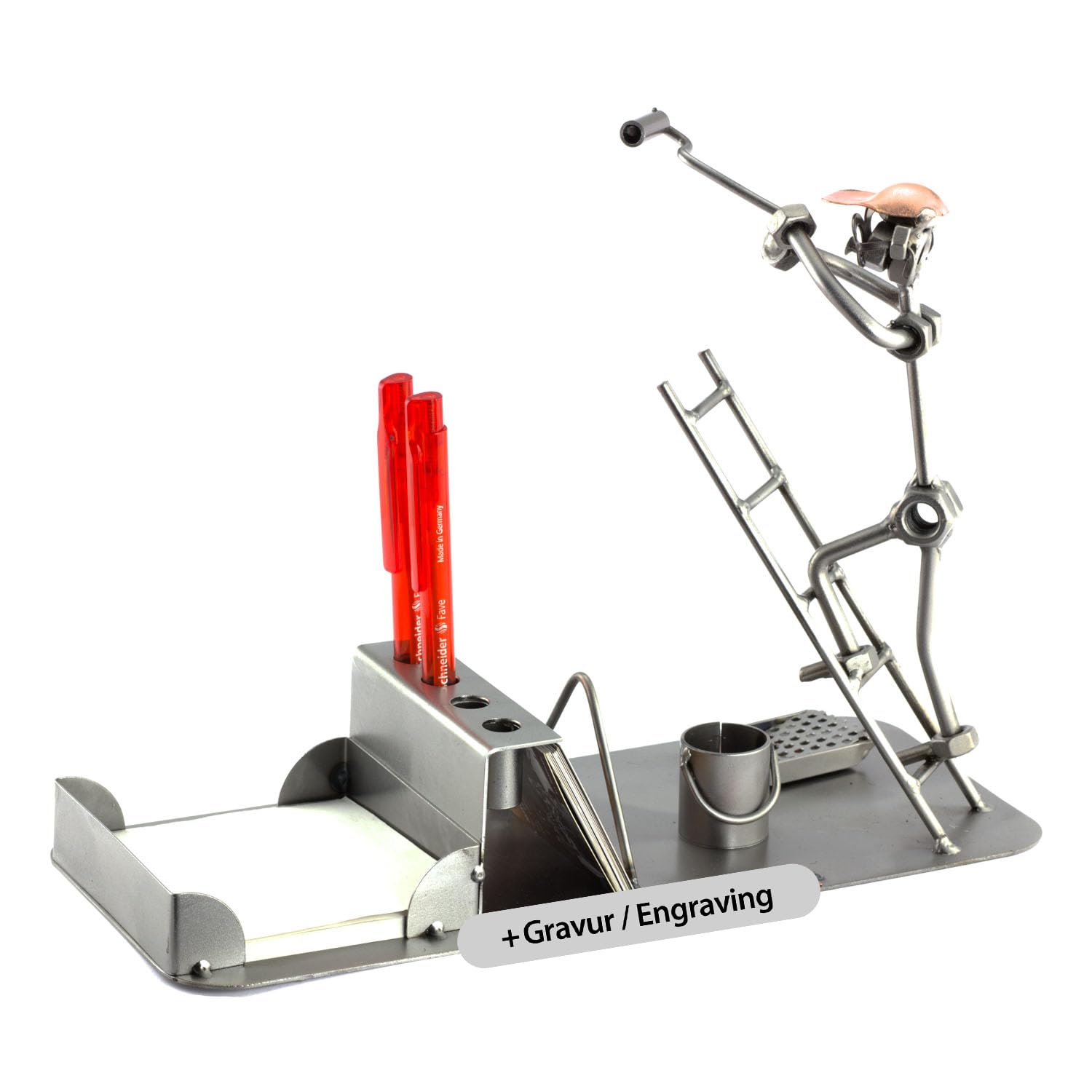 Steelman24 Schraubenmännchen Anstreicher Schreibtisch Organizer mit Gravur | Made in Germany,Handarbeit,Geschenkidee,Stahlfigur,Metallfigur